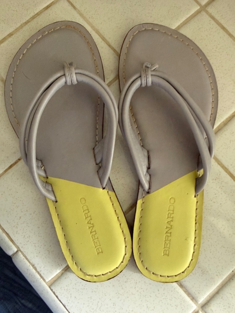 Bernardo Taupe and Yellow Slide Sandals
